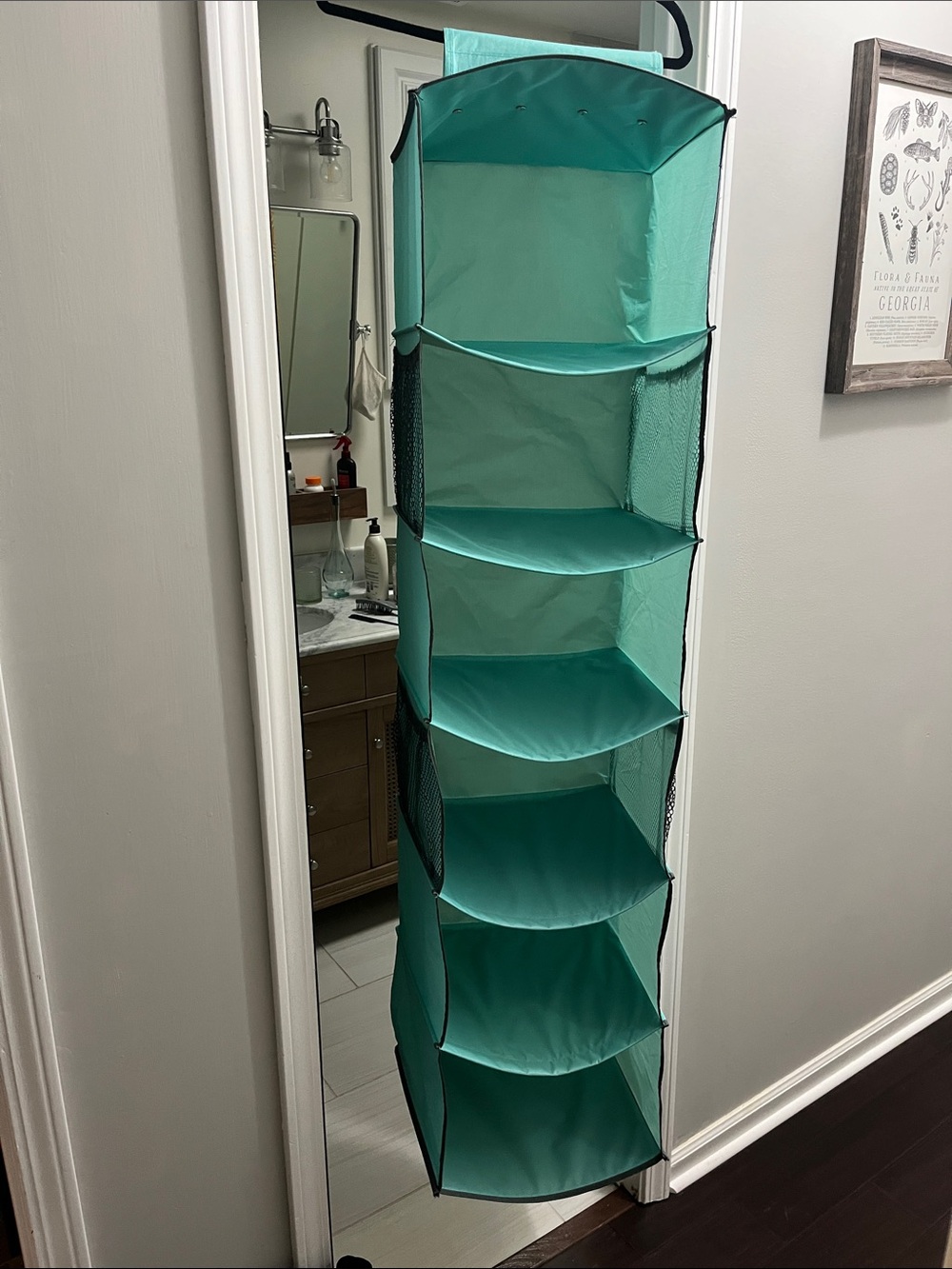 Foldable Turquoise Hanging Closet Organizer - 6-Tier Fabric Shelves